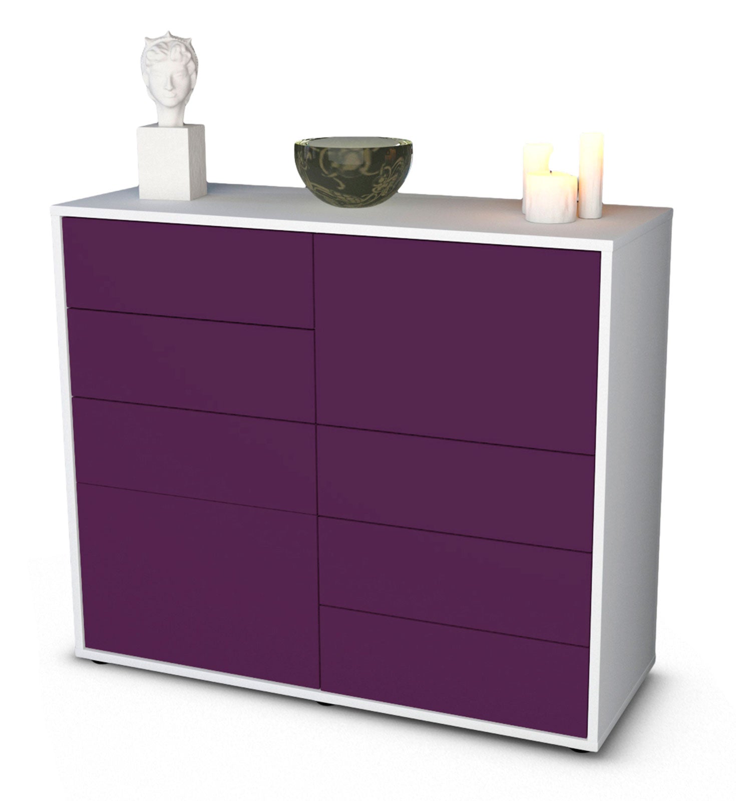 Sideboard Circe | Korpus Weiß | Front in Lila | 92x79x35cm (BxHxT) 1 Sideboard Circe | Korpus Weiß | Front in Lila | 92x79x35cm (BxHxT)