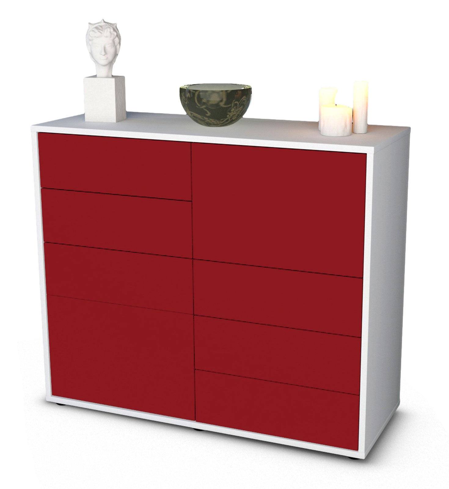 Sideboard Circe | Korpus Weiß | Front in Bordeaux | 92x79x35cm (BxHxT) 1 Sideboard Circe | Korpus Weiß | Front in Bordeaux | 92x79x35cm (BxHxT)
