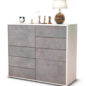 Sideboard Clarissa | Korpus Weiß | Front in Beton Optik | 92x79x35cm (BxHxT)