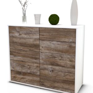 Sideboard Clarissa | Korpus Weiß | Front in Treibholz Holz Optik | 92x79x35cm (BxHxT)