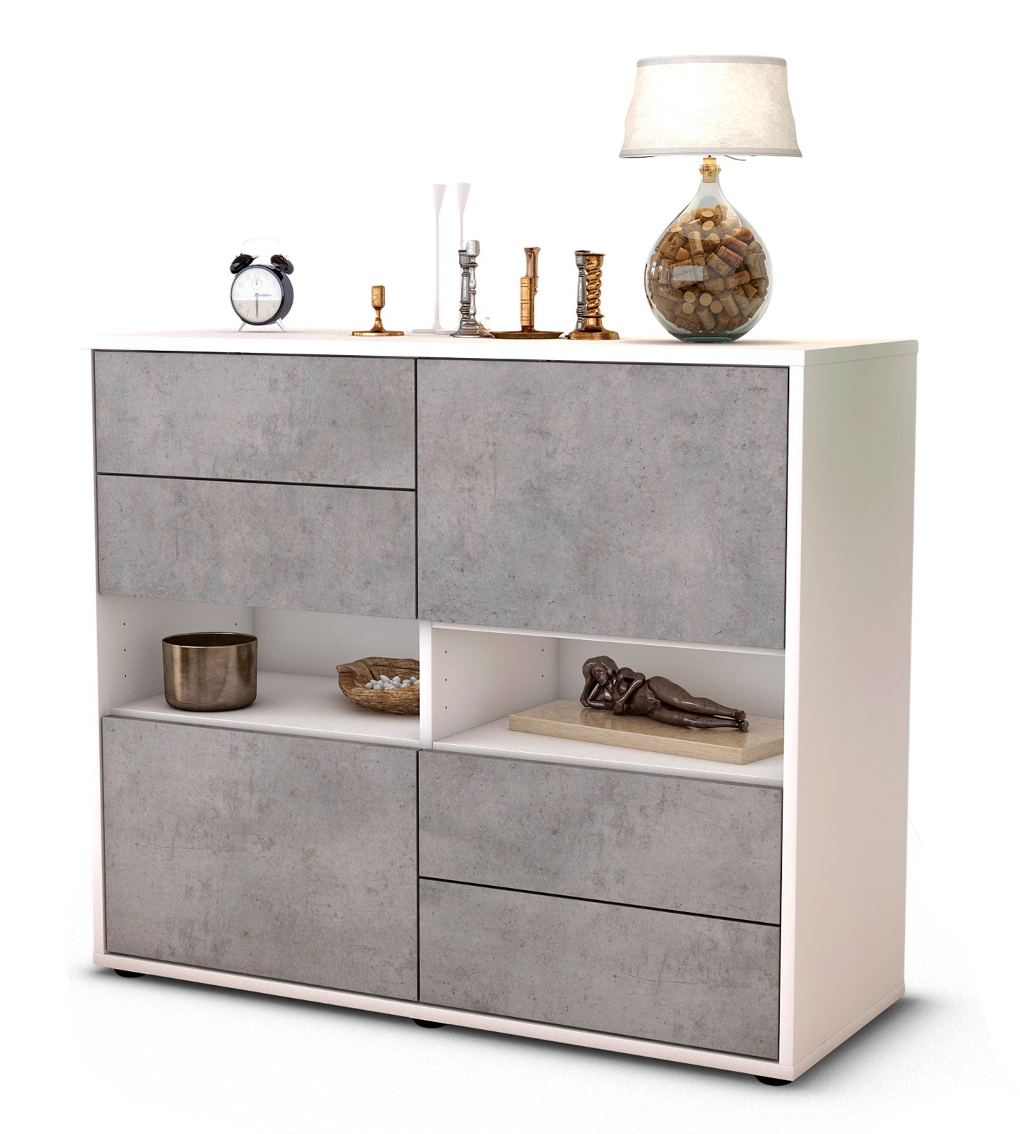 Sideboard Claudia | Korpus Weiß | Front in Beton Optik | 92x79x35cm (BxHxT) 1 Sideboard Claudia | Korpus Weiß | Front in Beton Optik | 92x79x35cm (BxHxT)