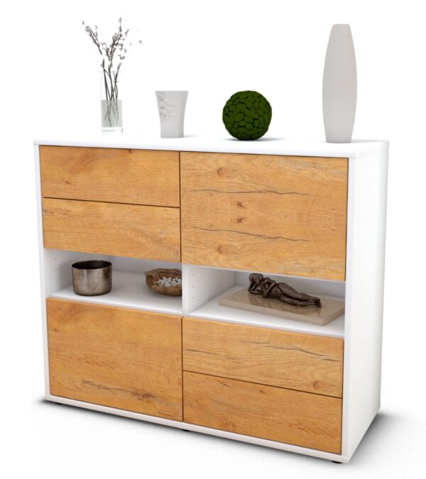 Sideboard Claudia | Korpus Weiß | Front in Eiche Holz Optik | 92x79x35cm (BxHxT)
