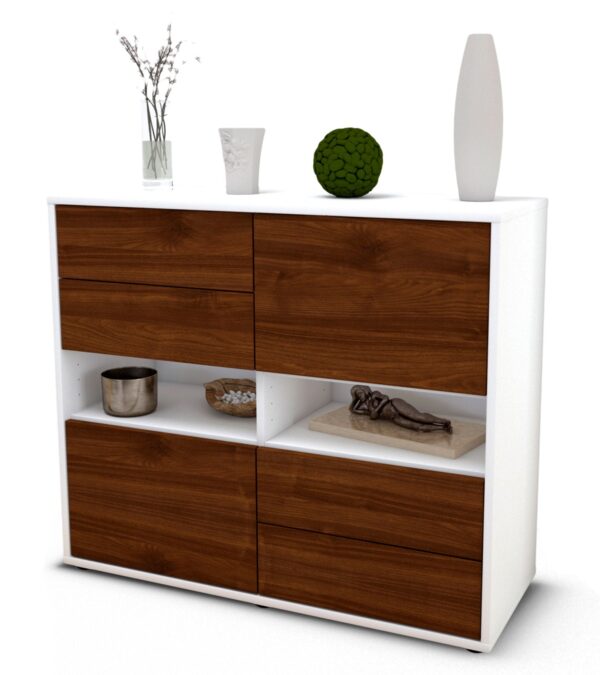 Sideboard Claudia | Korpus Weiß | Front in Walnuss Holz Optik | 92x79x35cm (BxHxT)