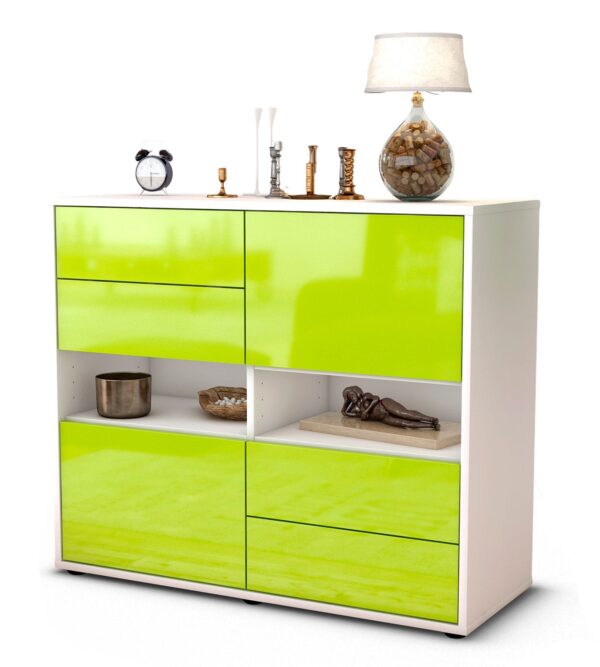 Sideboard Claudia | Korpus Weiß | Front in Hochglanz Grün | 92x79x35cm (BxHxT)