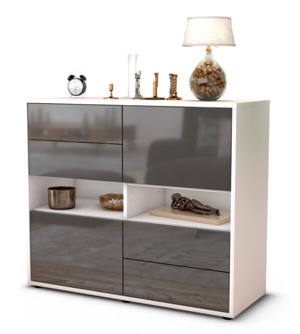 Sideboard Claudia | Korpus Weiß | Front in Hochglanz Grau | 92x79x35cm (BxHxT)