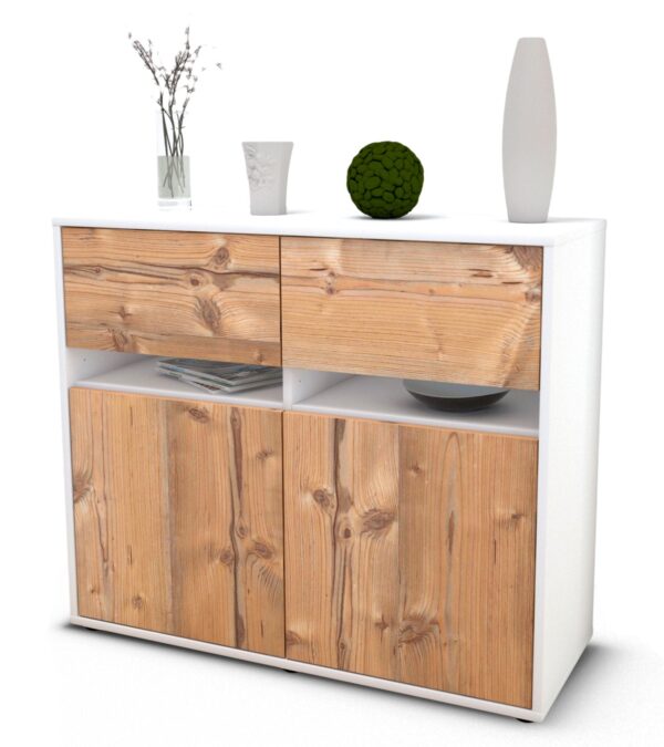 Sideboard Clea | Korpus Weiß | Front in Pinie Holz Optik | 92x79x35cm (BxHxT)