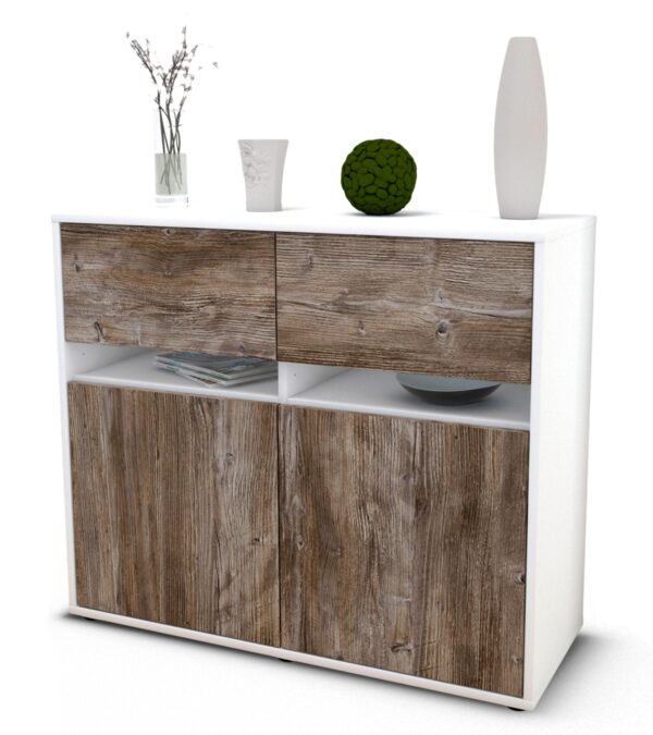 Sideboard Clea | Korpus Weiß | Front in Treibholz Holz Optik | 92x79x35cm (BxHxT)