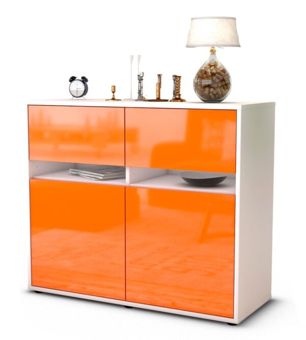 Sideboard Clea | Korpus Weiß | Front in Hochglanz Orange | 92x79x35cm (BxHxT)