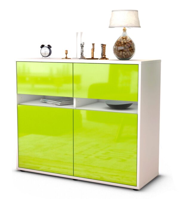 Sideboard Clea | Korpus Weiß | Front in Hochglanz Grün | 92x79x35cm (BxHxT)