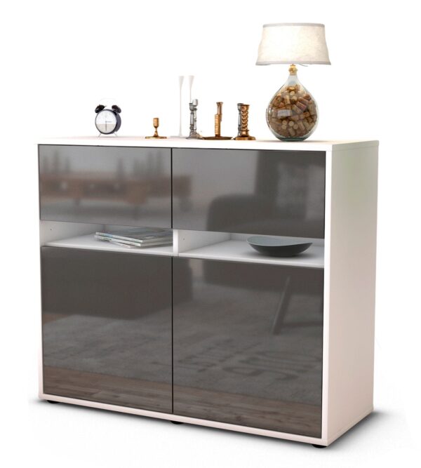 Sideboard Clea | Korpus Weiß | Front in Hochglanz Grau | 92x79x35cm (BxHxT)