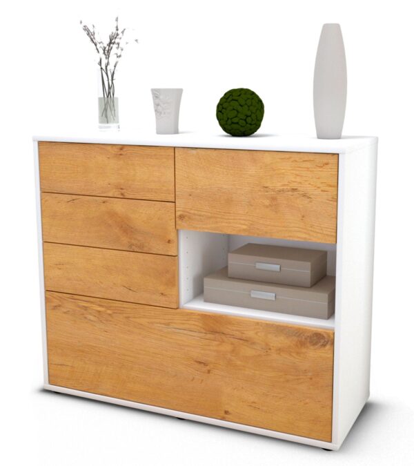 Sideboard Coco | Korpus Weiß | Front in Eiche Holz Optik | 92x79x35cm (BxHxT)