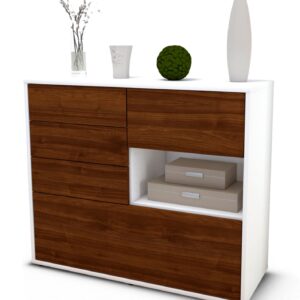 Sideboard Coco | Korpus Weiß | Front in Walnuss Holz Optik | 92x79x35cm (BxHxT)