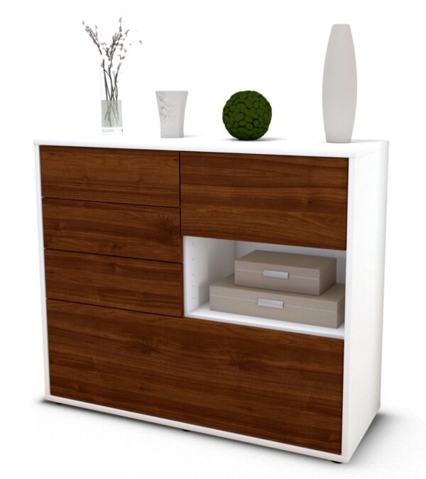 Sideboard Coco | Korpus Weiß | Front in Walnuss Holz Optik | 92x79x35cm (BxHxT)