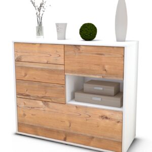 Sideboard Coco | Korpus Weiß | Front in Pinie Holz Optik | 92x79x35cm (BxHxT)