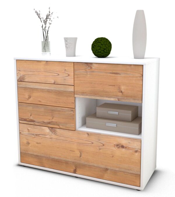 Sideboard Coco | Korpus Weiß | Front in Pinie Holz Optik | 92x79x35cm (BxHxT)