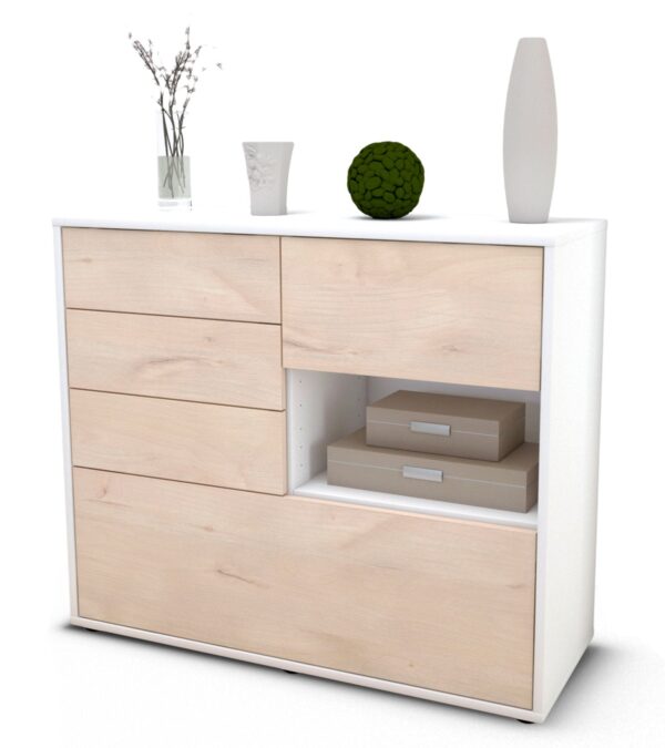 Sideboard Coco | Korpus Weiß | Front in Zeder Holz Optik | 92x79x35cm (BxHxT)