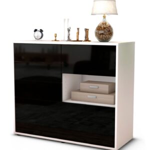 Sideboard Coco | Korpus Weiß | Front in Hochglanz Schwarz | 92x79x35cm (BxHxT)