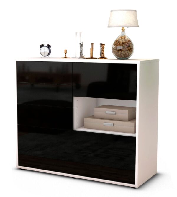 Sideboard Coco | Korpus Weiß | Front in Hochglanz Schwarz | 92x79x35cm (BxHxT)