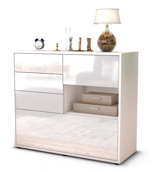 Sideboard Coco | Korpus Weiß | Front in Hochglanz Weiß | 92x79x35cm (BxHxT)
