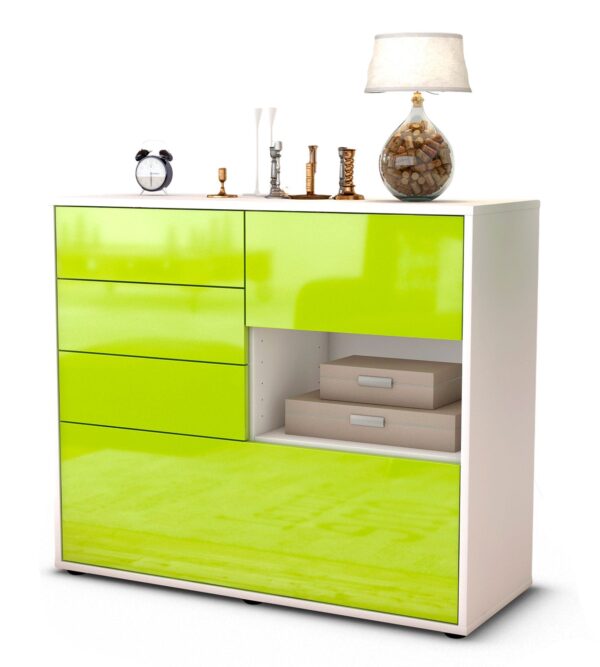 Sideboard Coco | Korpus Weiß | Front in Hochglanz Grün | 92x79x35cm (BxHxT)