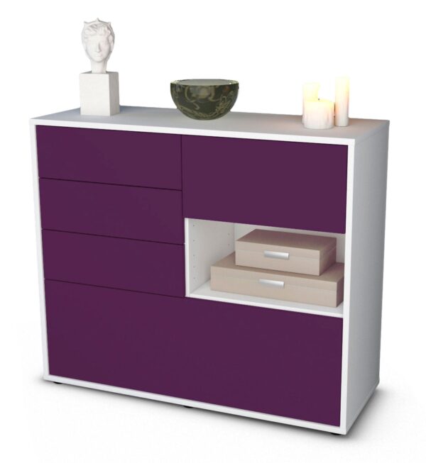 Sideboard Coco | Korpus Weiß | Front in Lila | 92x79x35cm (BxHxT)
