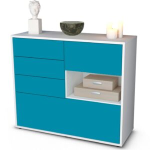 Sideboard Coco | Korpus Weiß | Front in Türkis | 92x79x35cm (BxHxT)