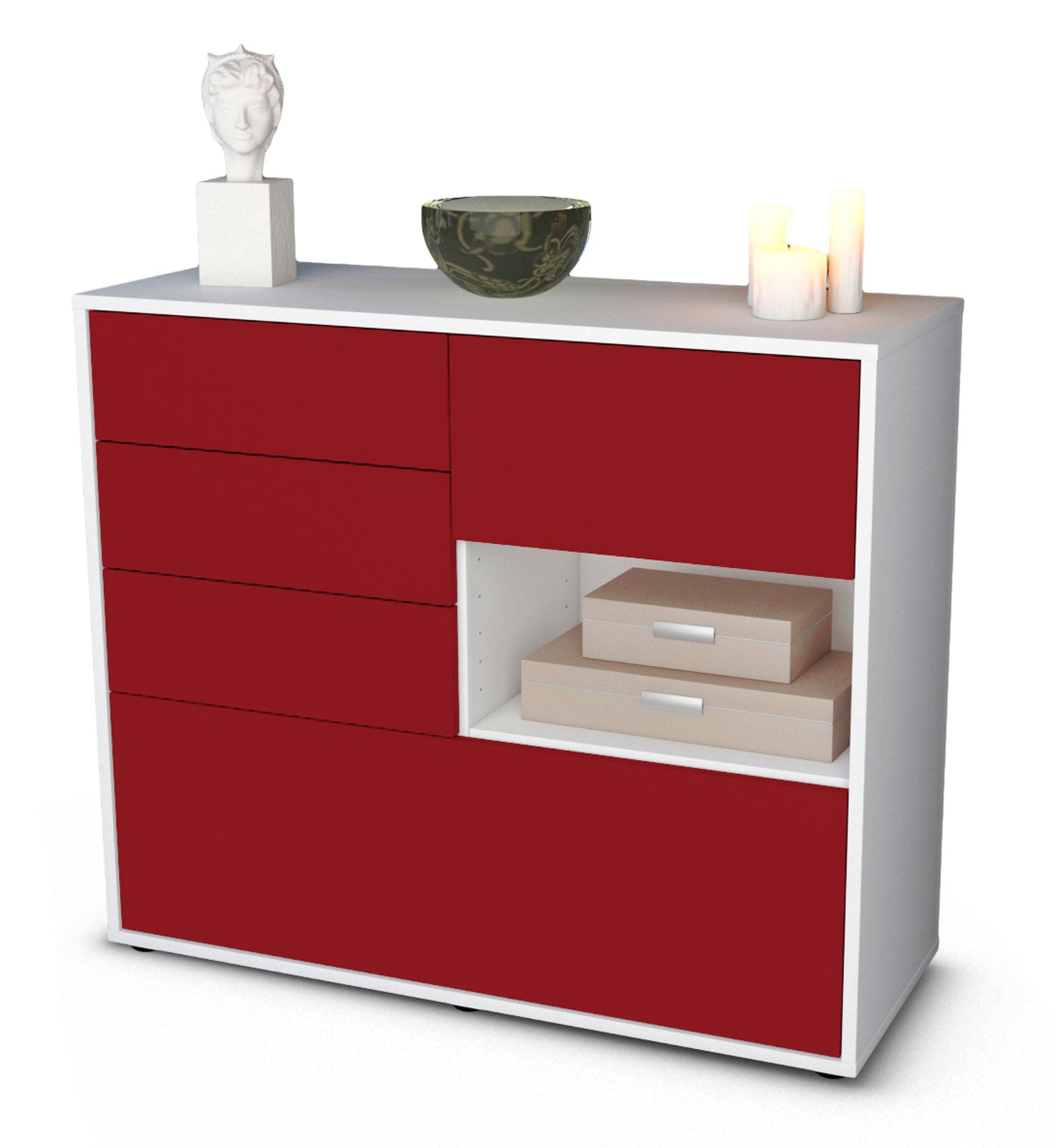 Sideboard Coco | Korpus Weiß | Front in Bordeaux | 92x79x35cm (BxHxT) 1 Sideboard Coco | Korpus Weiß | Front in Bordeaux | 92x79x35cm (BxHxT)