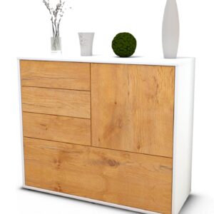 Sideboard Corina | Korpus Weiß | Front in Eiche Holz Optik | 92x79x35cm (BxHxT)