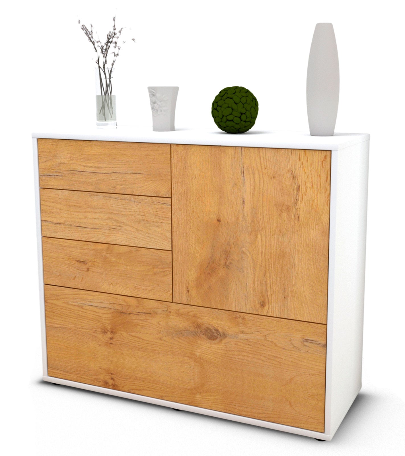 Sideboard Corina | Korpus Weiß | Front in Eiche Holz Optik | 92x79x35cm (BxHxT) 1 Sideboard Corina | Korpus Weiß | Front in Eiche Holz Optik | 92x79x35cm (BxHxT)