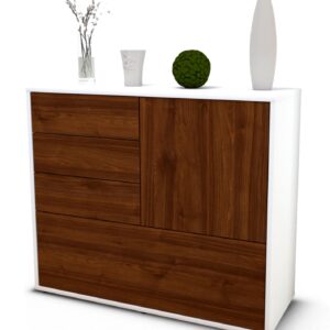 Sideboard Corina | Korpus Weiß | Front in Walnuss Holz Optik | 92x79x35cm (BxHxT)