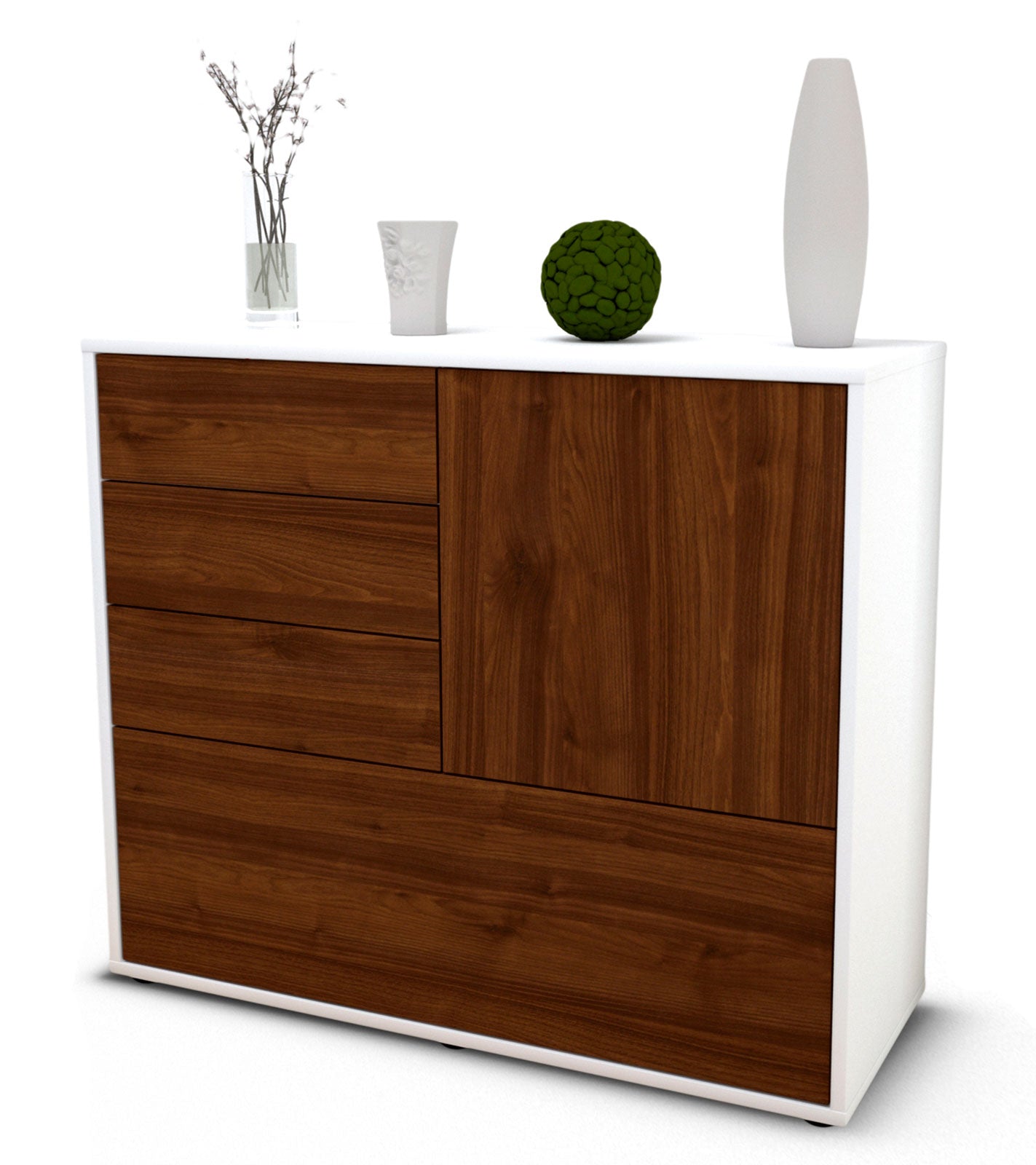 Sideboard Corina | Korpus Weiß | Front in Walnuss Holz Optik | 92x79x35cm (BxHxT) 1 Sideboard Corina | Korpus Weiß | Front in Walnuss Holz Optik | 92x79x35cm (BxHxT)