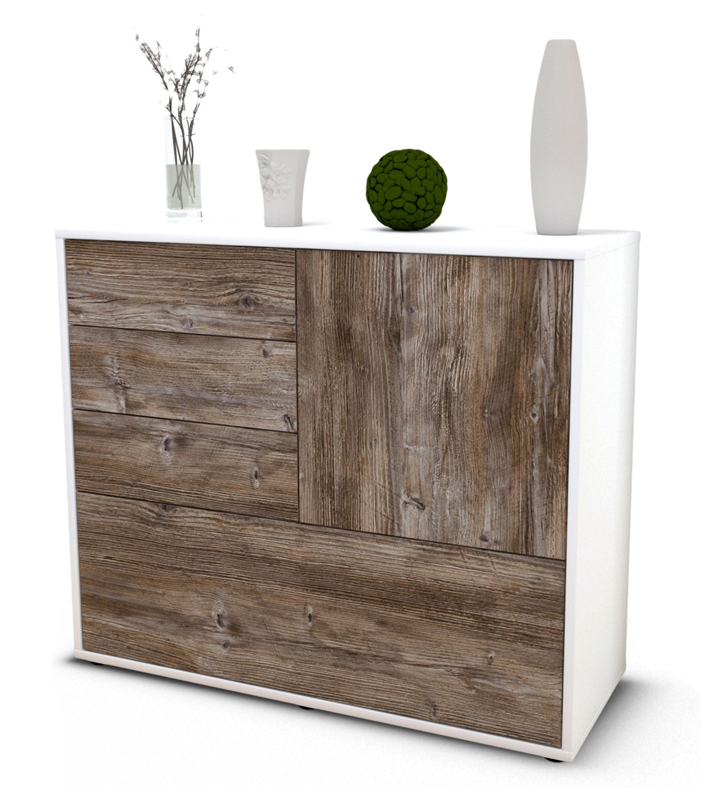 Sideboard Corina | Korpus Weiß | Front in Treibholz Holz Optik | 92x79x35cm (BxHxT) 1 Sideboard Corina | Korpus Weiß | Front in Treibholz Holz Optik | 92x79x35cm (BxHxT)