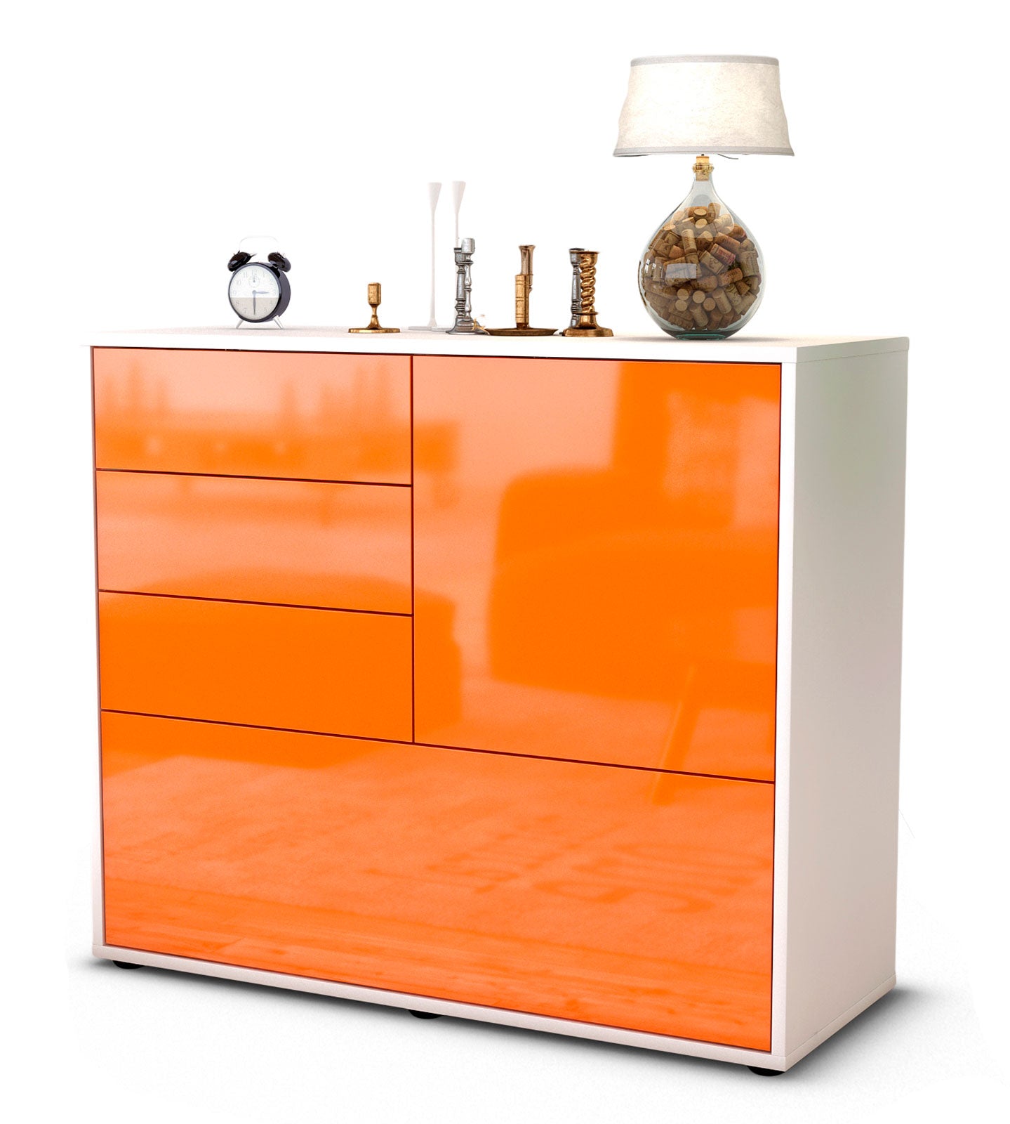 Sideboard Corina | Korpus Weiß | Front in Hochglanz Orange | 92x79x35cm (BxHxT) 1 Sideboard Corina | Korpus Weiß | Front in Hochglanz Orange | 92x79x35cm (BxHxT)