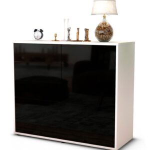 Sideboard Corina | Korpus Weiß | Front in Hochglanz Schwarz | 92x79x35cm (BxHxT)