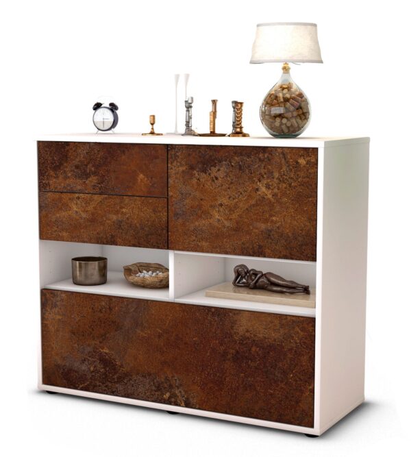 Sideboard Cornelia | Korpus Weiß | Front in Rost Optik | 92x79x35cm (BxHxT)