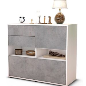Sideboard Cornelia | Korpus Weiß | Front in Beton Optik | 92x79x35cm (BxHxT)