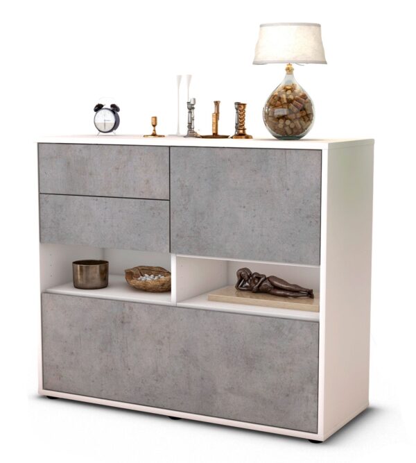 Sideboard Cornelia | Korpus Weiß | Front in Beton Optik | 92x79x35cm (BxHxT)