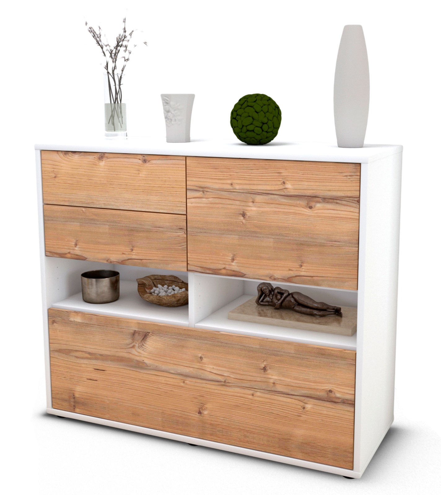 Sideboard Cornelia | Korpus Weiß | Front in Pinie Holz Optik | 92x79x35cm (BxHxT) 1 Sideboard Cornelia | Korpus Weiß | Front in Pinie Holz Optik | 92x79x35cm (BxHxT)
