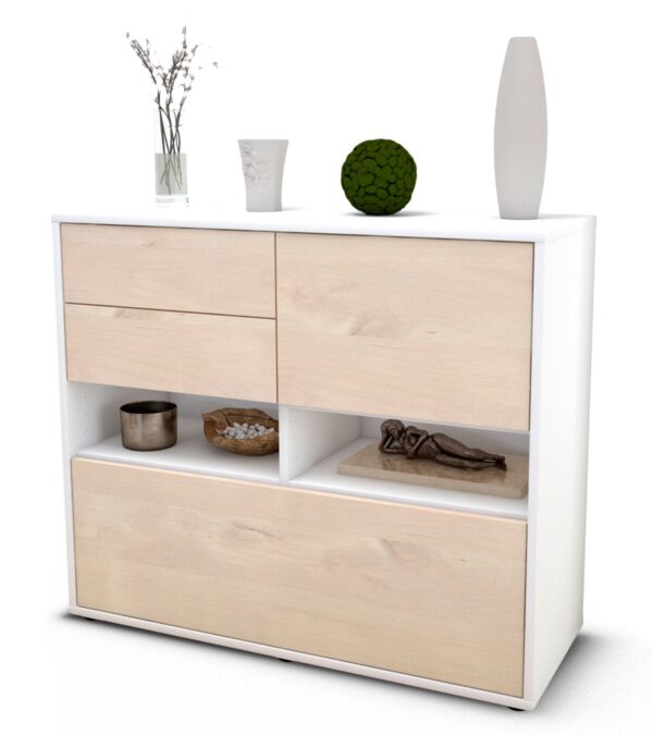 Sideboard Cornelia | Korpus Weiß | Front in Zeder Holz Optik | 92x79x35cm (BxHxT)