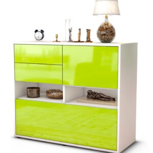 Sideboard Cornelia | Korpus Weiß | Front in Hochglanz Grün | 92x79x35cm (BxHxT)
