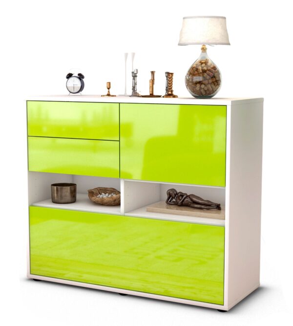 Sideboard Cornelia | Korpus Weiß | Front in Hochglanz Grün | 92x79x35cm (BxHxT)