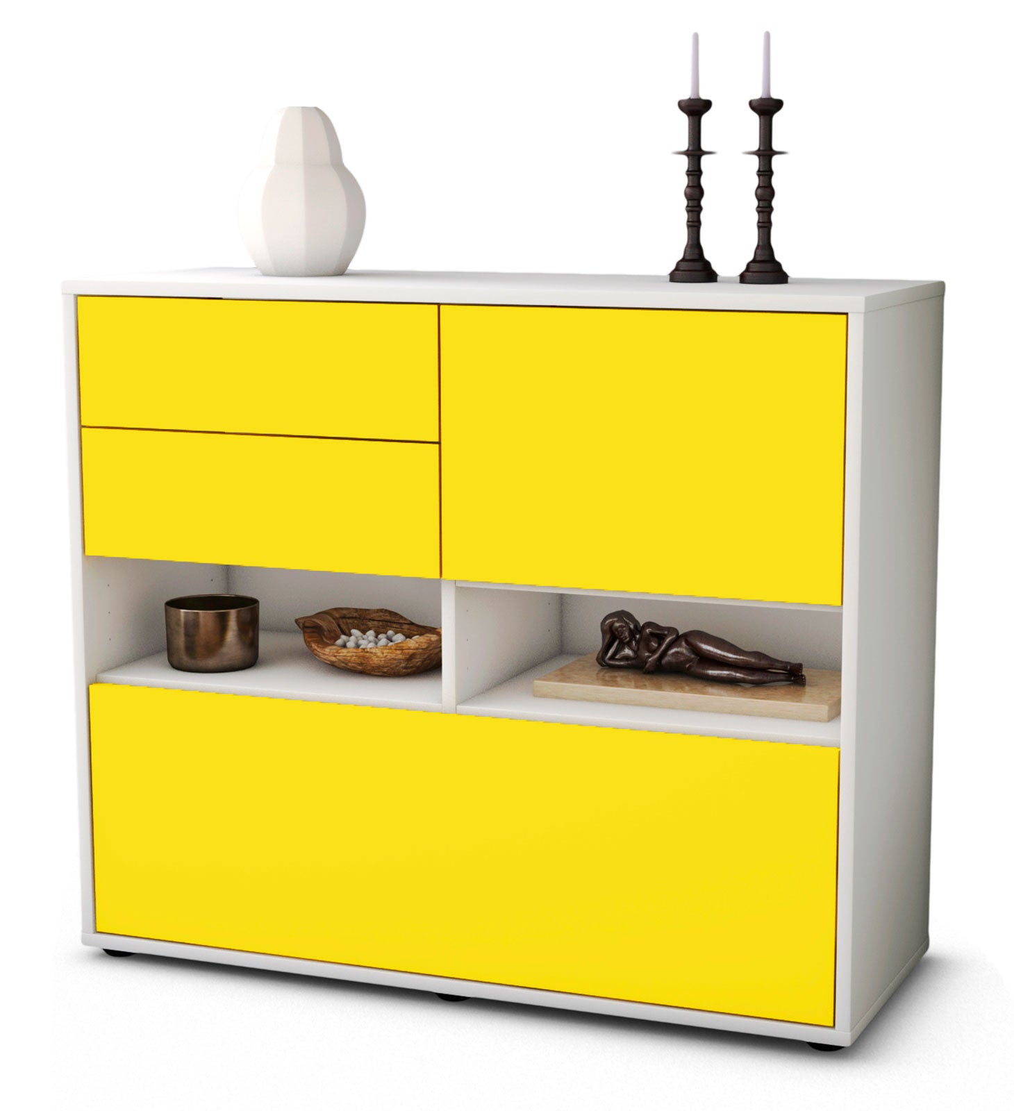 Sideboard Cornelia | Korpus Weiß | Front in Gelb | 92x79x35cm (BxHxT) 1 Sideboard Cornelia | Korpus Weiß | Front in Gelb | 92x79x35cm (BxHxT)