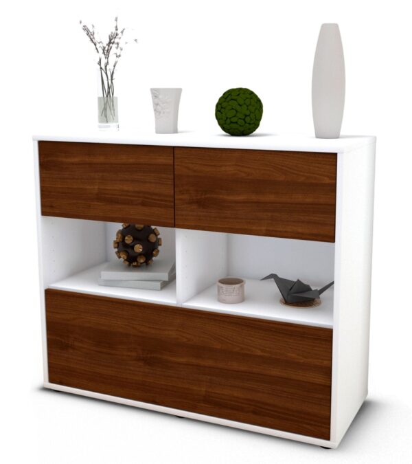Sideboard Cosima | Korpus Weiß | Front in Walnuss Holz Optik | 92x79x35cm (BxHxT)