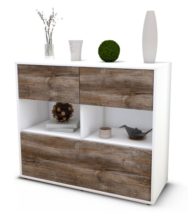 Sideboard Cosima | Korpus Weiß | Front in Treibholz Holz Optik | 92x79x35cm (BxHxT)