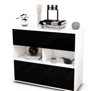 Sideboard Cosima | Korpus Weiß | Front in Hochglanz Schwarz | 92x79x35cm (BxHxT)