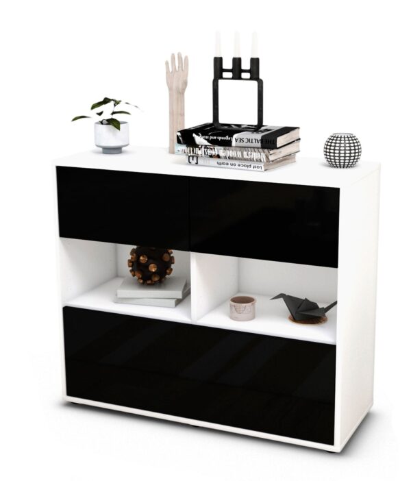 Sideboard Cosima | Korpus Weiß | Front in Hochglanz Schwarz | 92x79x35cm (BxHxT)
