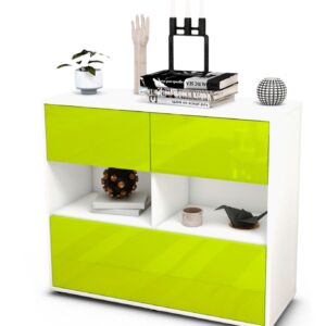 Sideboard Cosima | Korpus Weiß | Front in Hochglanz Grün | 92x79x35cm (BxHxT)