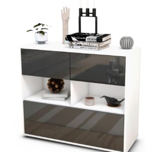 Sideboard Cosima | Korpus Weiß | Front in Hochglanz Grau | 92x79x35cm (BxHxT)
