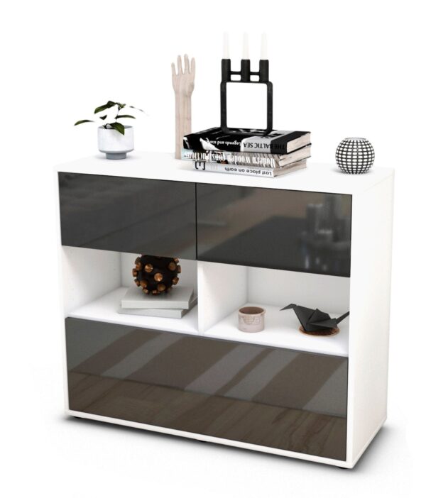 Sideboard Cosima | Korpus Weiß | Front in Hochglanz Grau | 92x79x35cm (BxHxT)