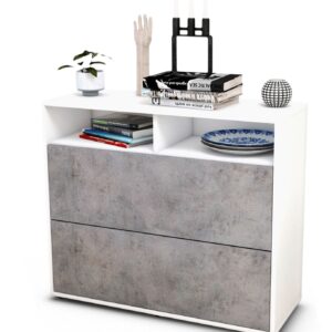 Sideboard Cosma | Korpus Weiß | Front in Beton Optik | 92x79x35cm (BxHxT)